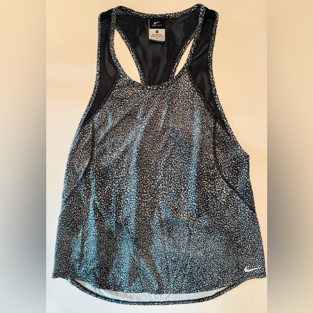 Nike Dri-FIT Racerback Tank Top Size Small Lightweight Mesh Black & White Print